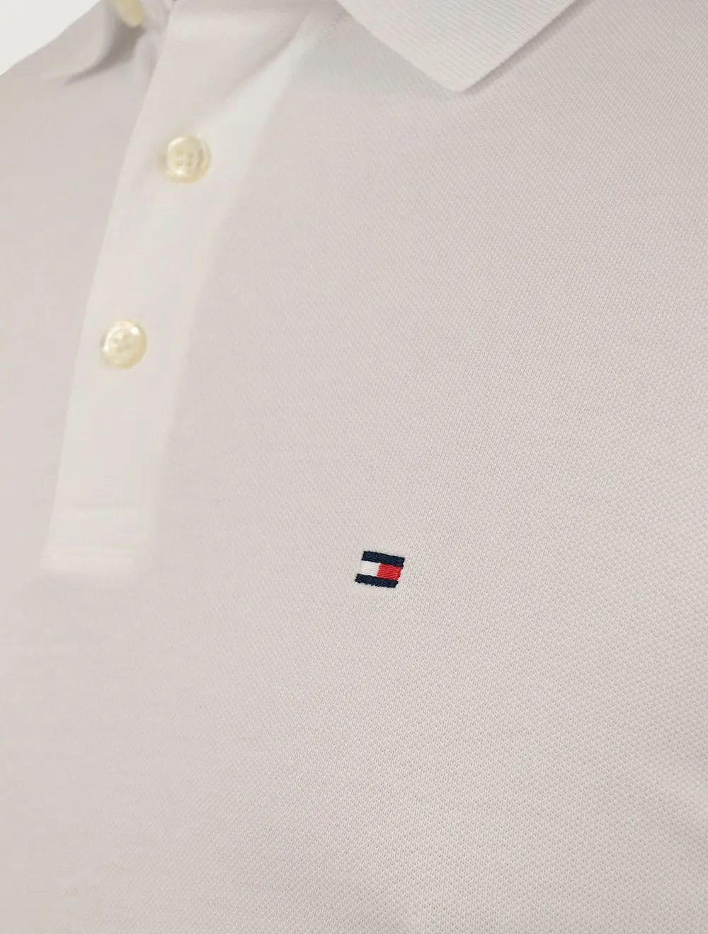 Polo Tommy Hilfiger Masculina Slim Piquet Classic Flag Cuff Branca