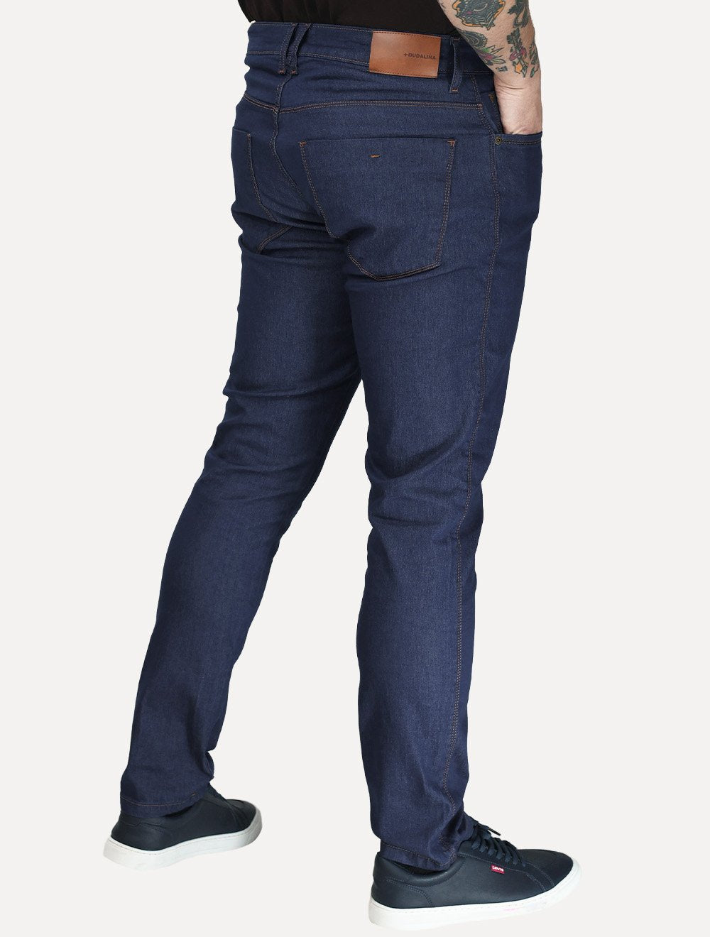 Calça Dudalina Jeans Slim Classica 5 Pockets Costura Clara Azul Escuro