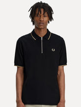 Polo Fred Perry Masculina Crepe Pique Zip Neck Preta