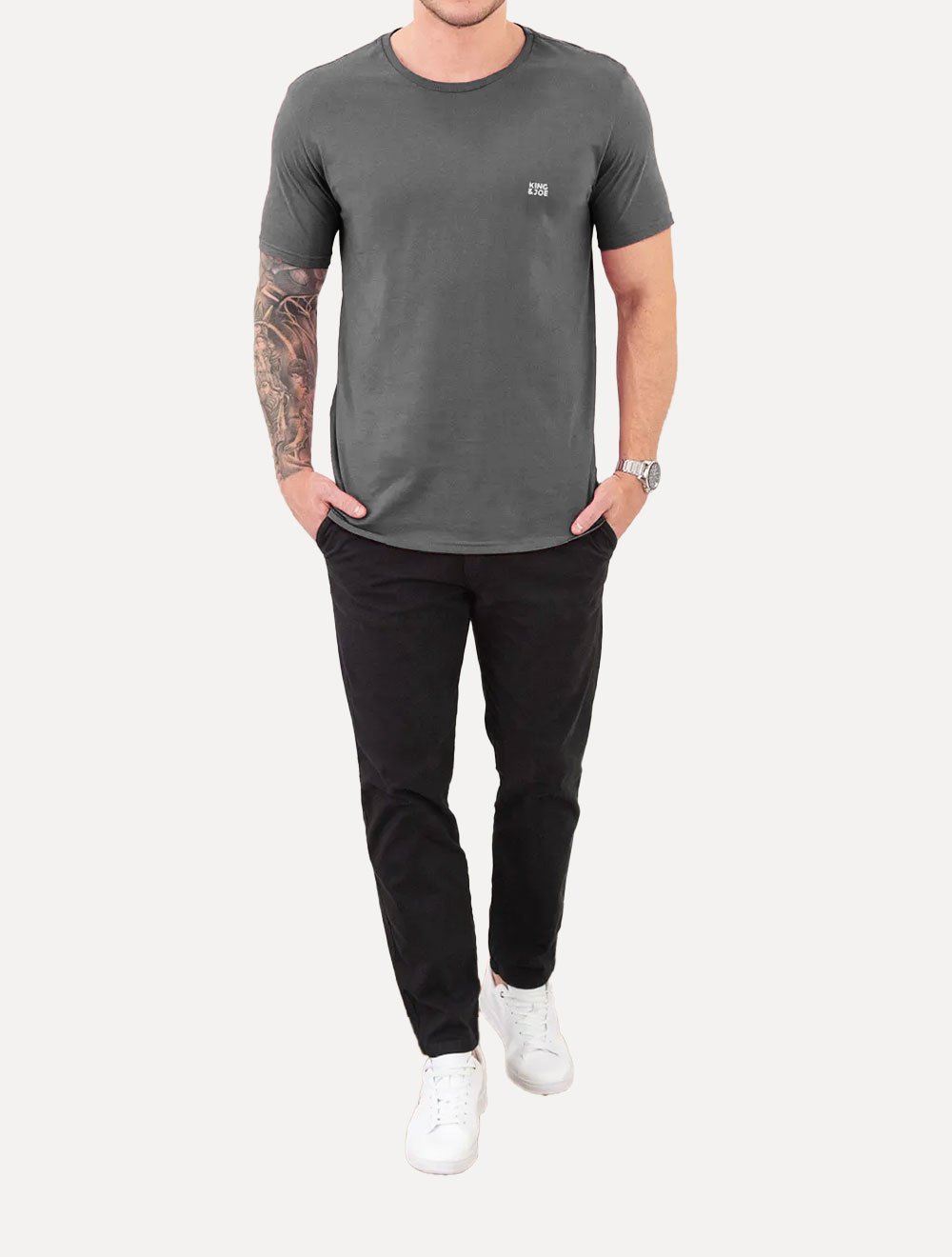 Camiseta King & Joe Masculina Slim Basic Light Small Logo Chumbo