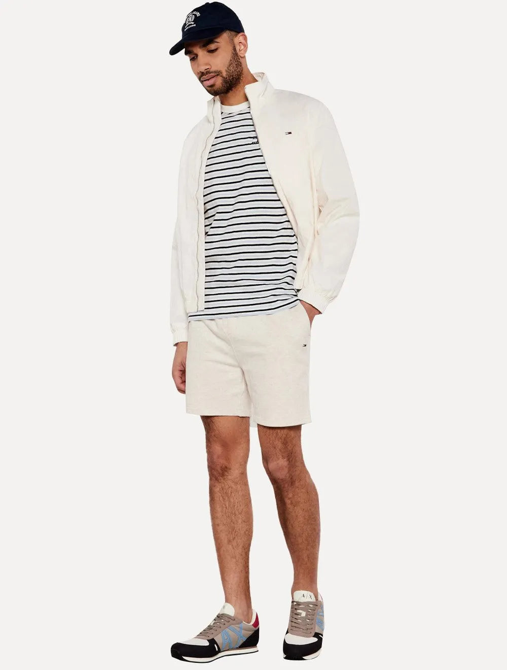 Bermuda Tommy Hilfiger Moletom Logo Mini Faixa Tommy Jeans Off-White Mescla