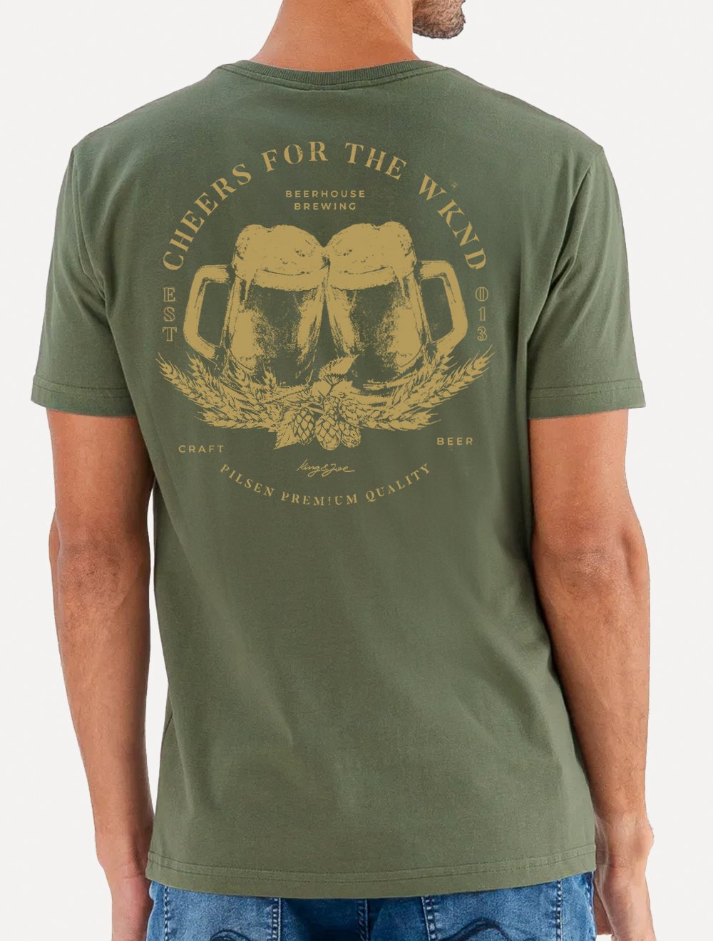 Camiseta King & Joe Masculina Slim Beerhouse Costas Estonada Verde Militar