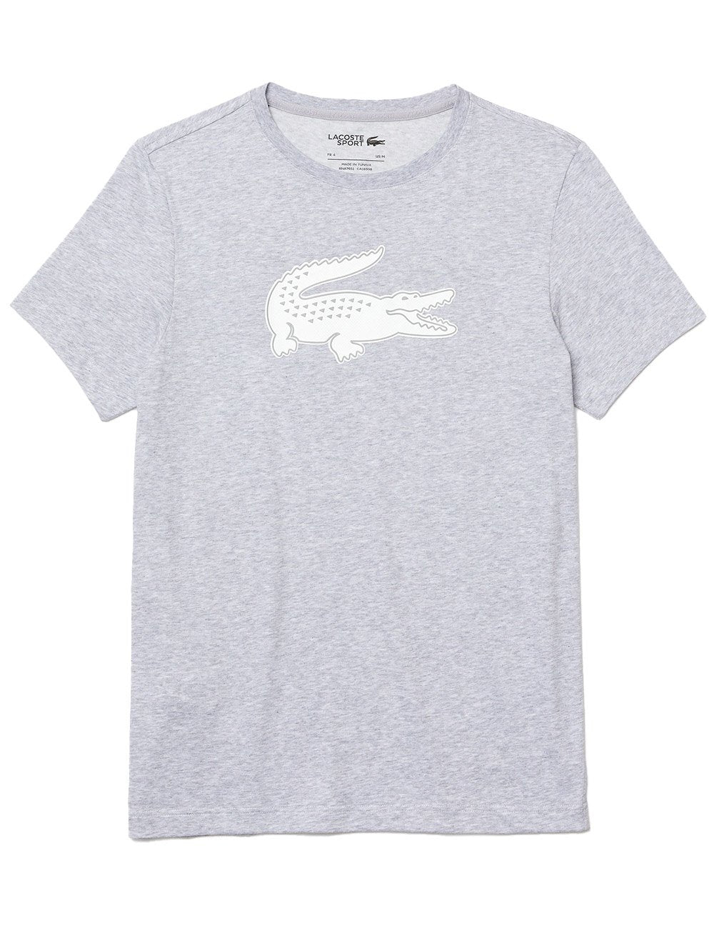 Camiseta Lacoste Masculina Jersey Sport 3D White Logo Cinza Mescla