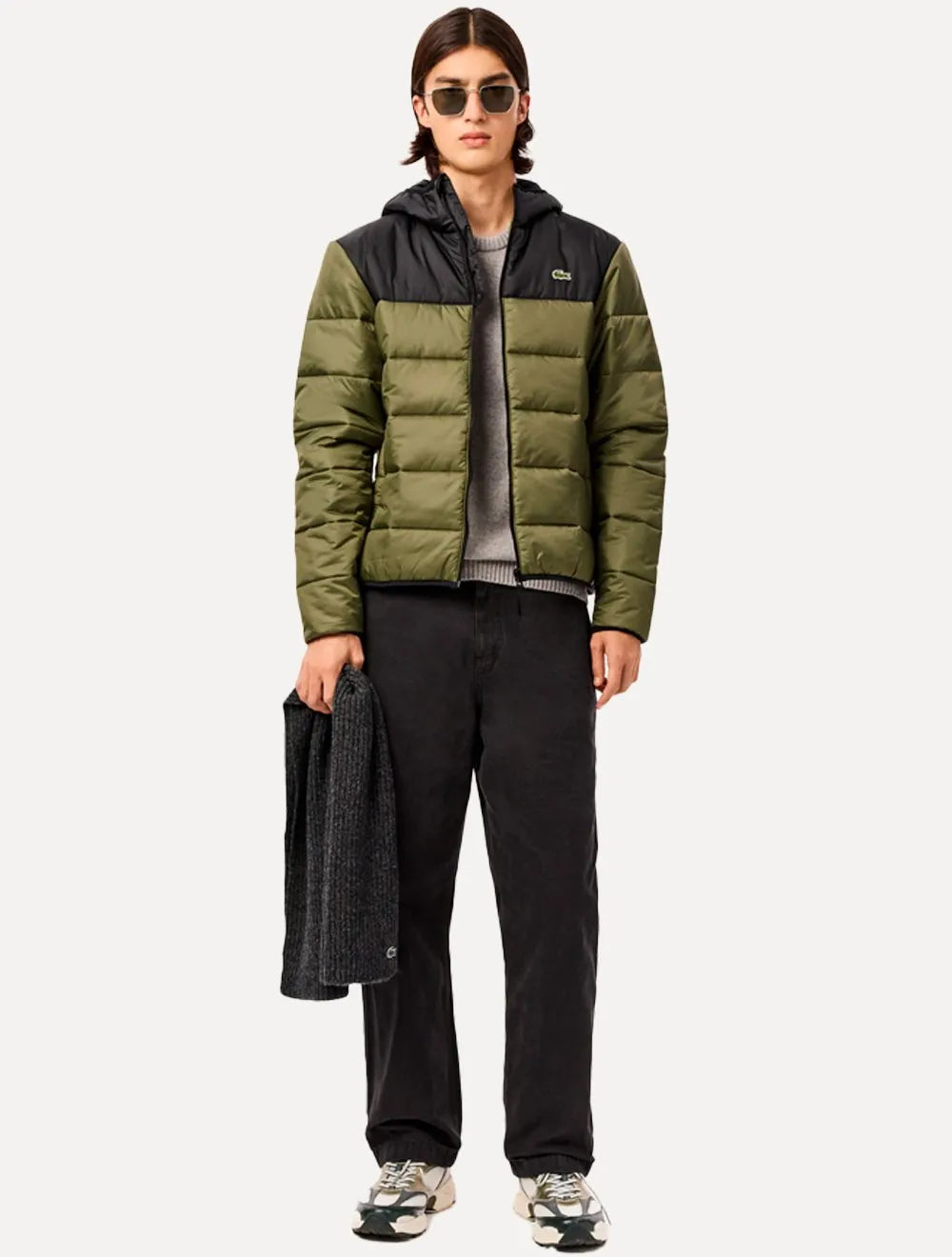 Jaqueta Lacoste Masculina Hoodie Water-Repellent Quilted Puffer Verde Escuro