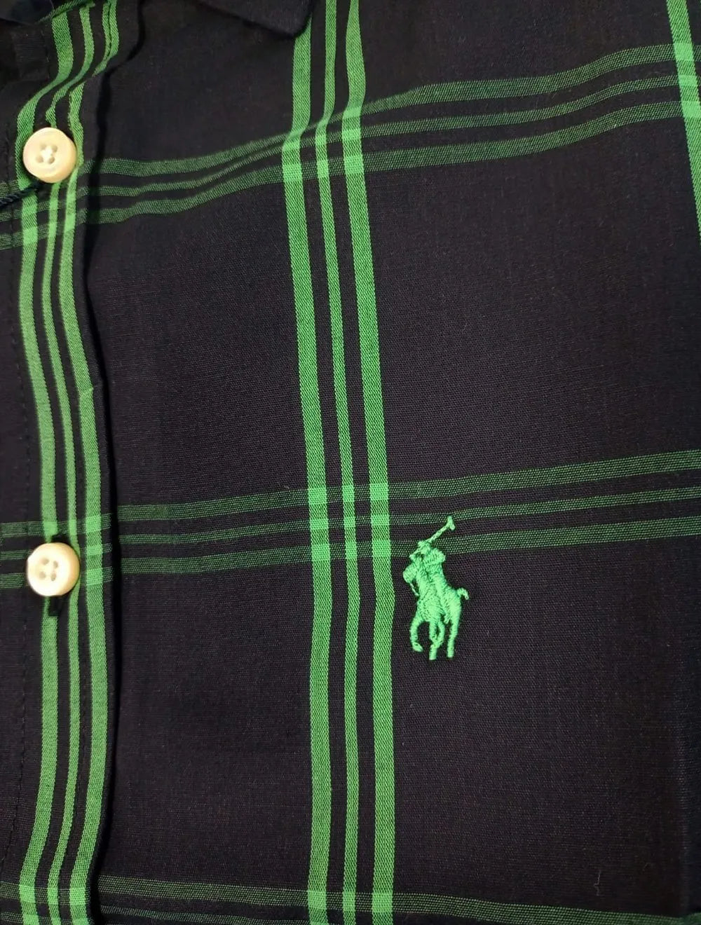 Camisa Ralph Lauren Masculina Custom Fit Xadrez London Plaid Green Preta