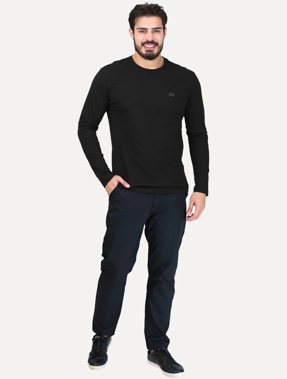 Camiseta King & Joe Masculina Manga Longa Basic Small Logo Preto