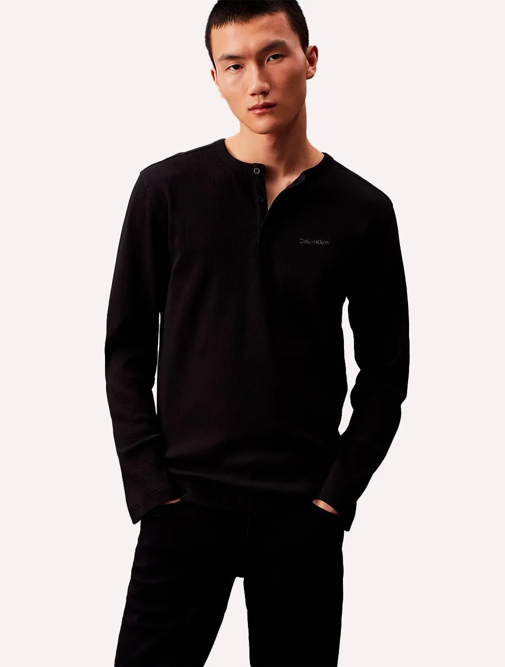 Polo Calvin Klein Masculina Regular Manga Longa Gola Portuguesa Preta