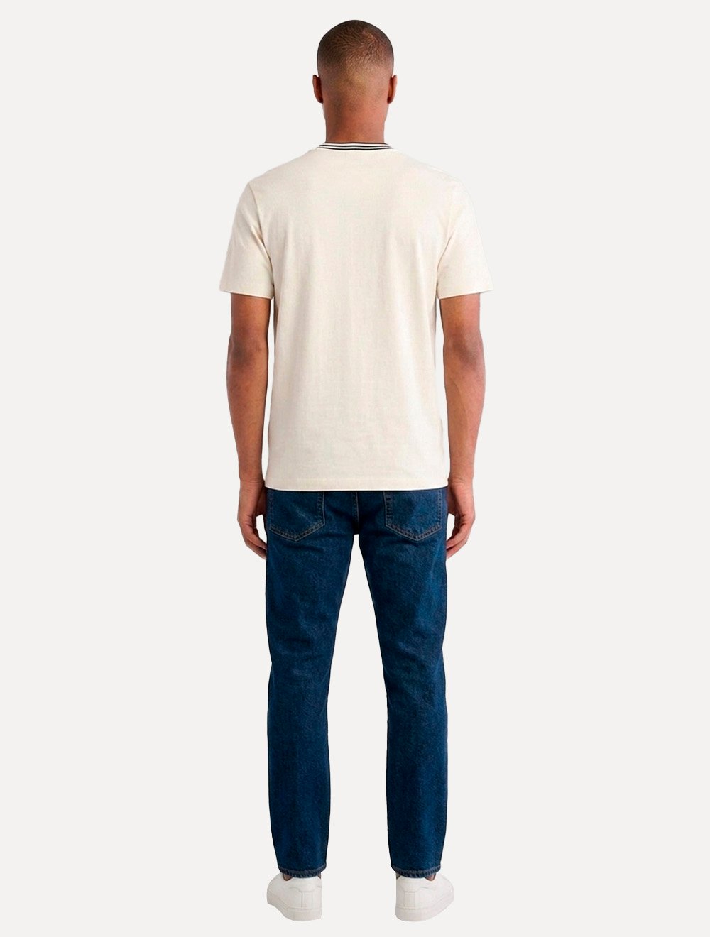 Camiseta Calvin Klein Masculina Cotton Friso Gola CK Logo Bordado Off White