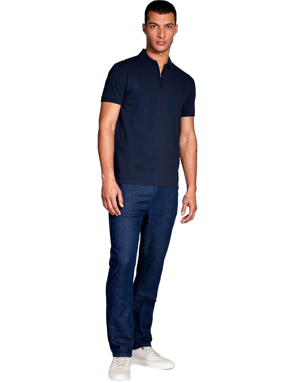 Polo Aramis Masculina Piquet Ziper Azul Marinho