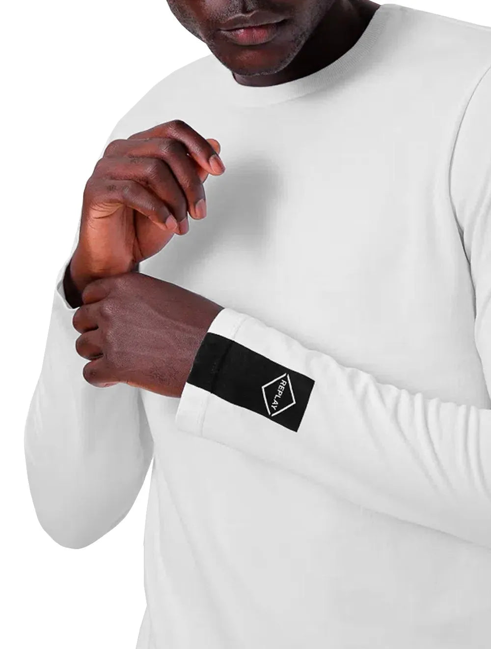 Blusa Replay Masculina Manga Longa Losango Negativo Branca