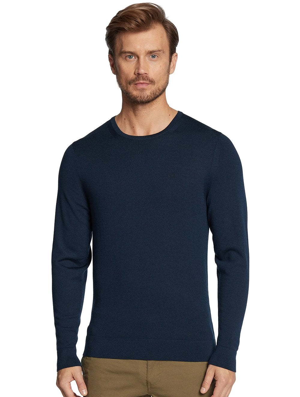 Suéter Calvin Klein Jeans Masculino Tricot Crewneck CKJ Logo Azul Marinho