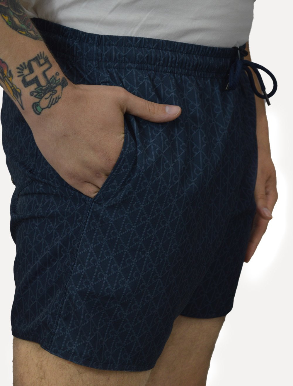 Short Calvin Klein Swimwear Logo AOP Azul Marinho