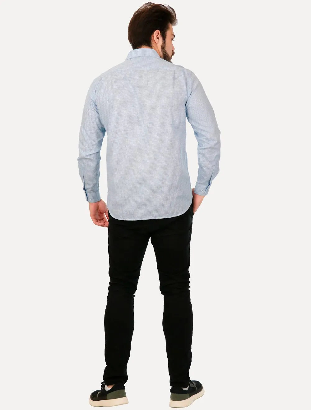 Camisa Dudalina Masculina Comfort Superfine Cotton Pocket Xadrez Azul Claro