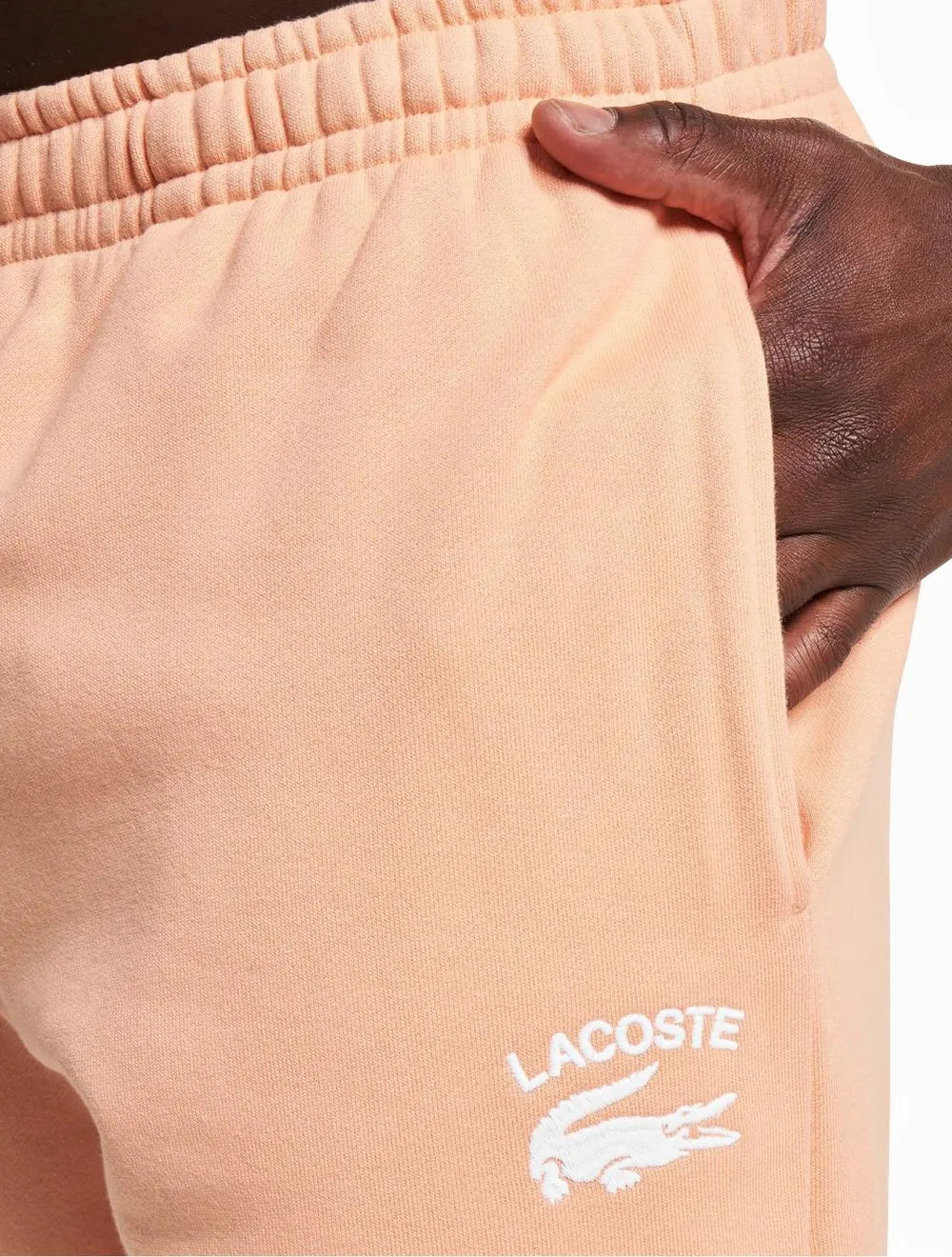 Bermuda Lacoste Moletom Masculina Embroidery Logo Laranja Claro