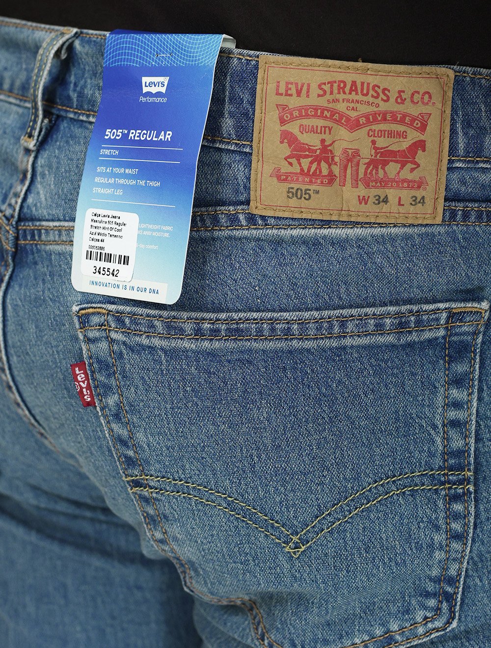 Calça Levis Jeans Masculina 505 Regular Stretch Hint Of Cool Azul Médio