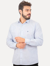 Camisa Dudalina Masculina Comfort Superfine Cotton Listrada Azul Claro
