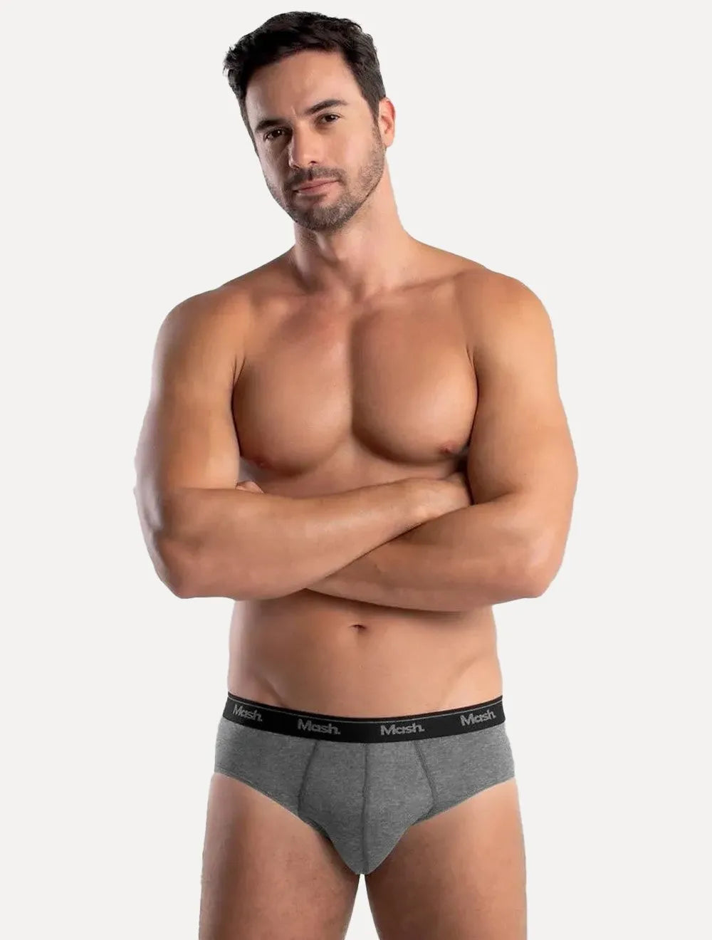 Cueca Mash Slip Cotton Basic Dark Logo Grafite Mescla