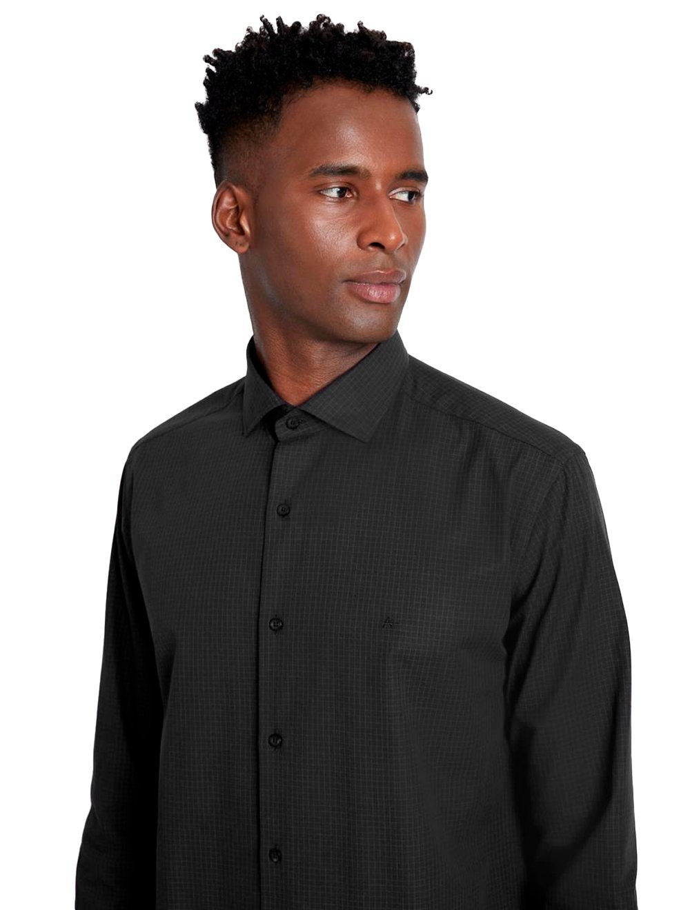 Camisa Aramis Masculina Slim Tricoline Micro Xadrez Stretch Preta
