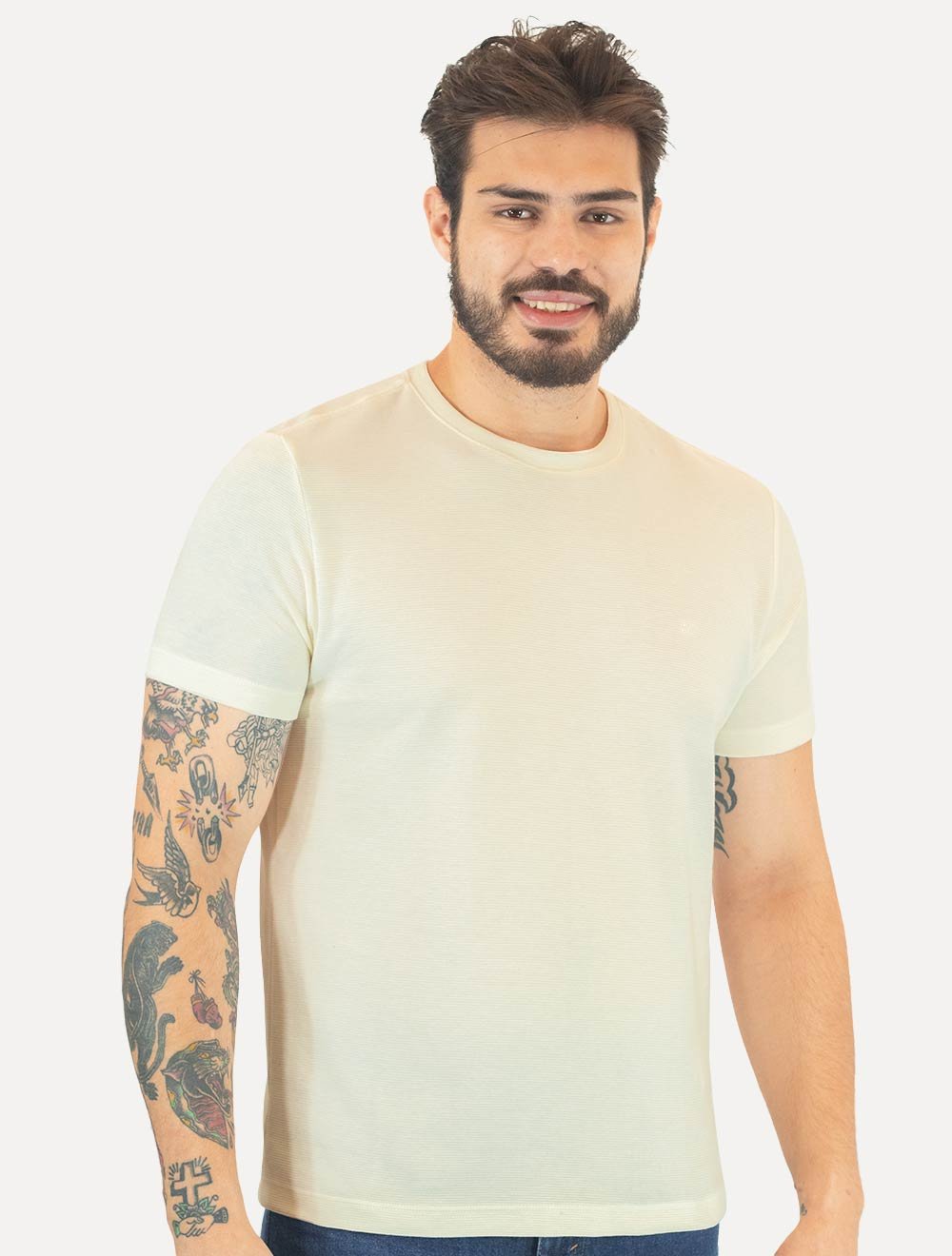 Camiseta Aramis Masculina Regular Textura Ottoman Off-White