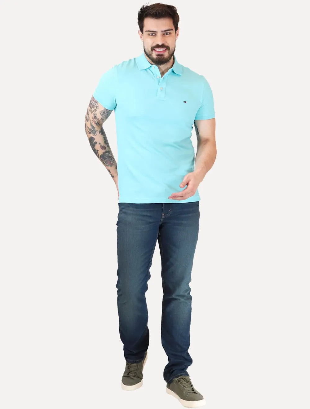 Polo Tommy Hilfiger Masculina Slim Piquet 1985 Dewy Azul Claro