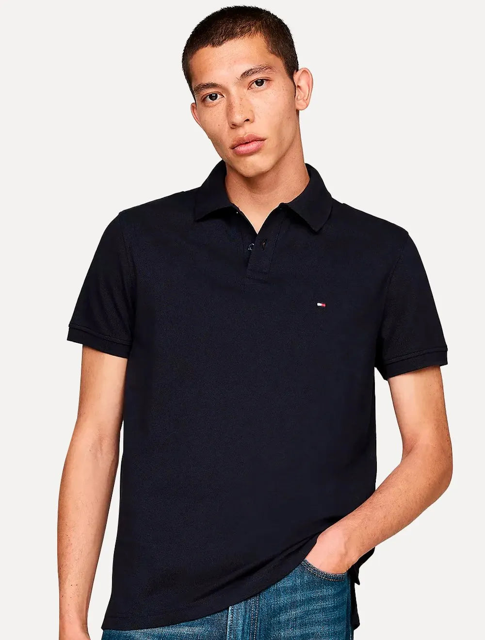 Polo Tommy Hilfiger Masculina Regular Piquet Colour-Blocked Back Azul Marinho