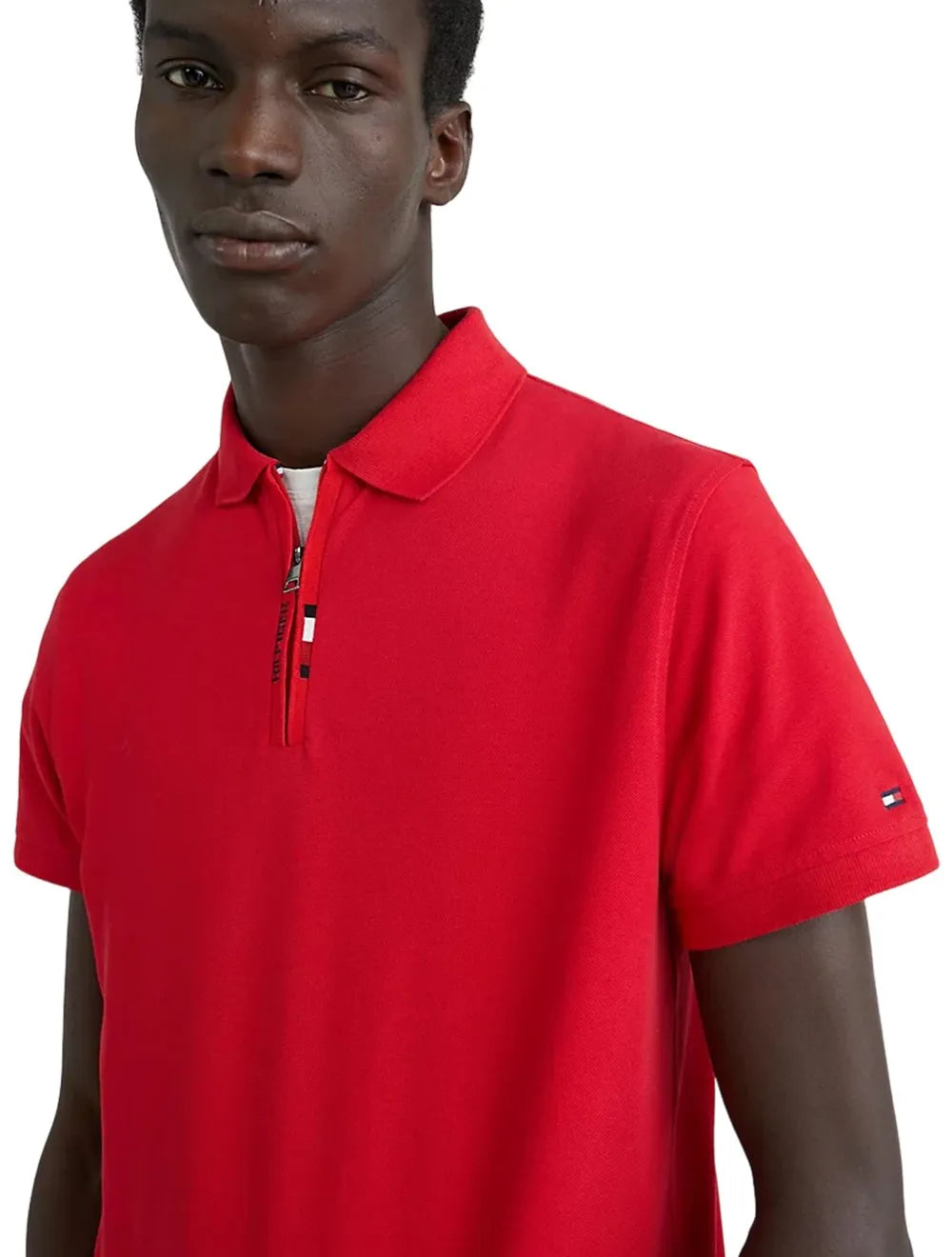 Polo Tommy Hilfiger Masculina Regular Global Stripe Half Zip Vermelha