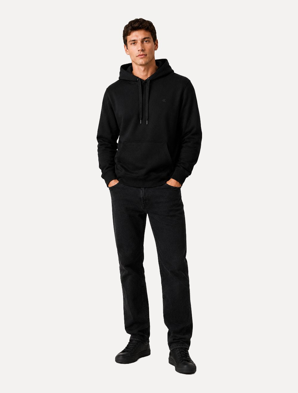 Casaco de Moletom Calvin Klein Hood Fleece CK Logo Embroidered Preto
