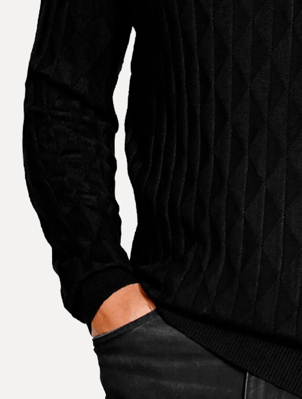 Suéter Aramis Masculino Tricot Crewneck Jacquard Triangulos Preto