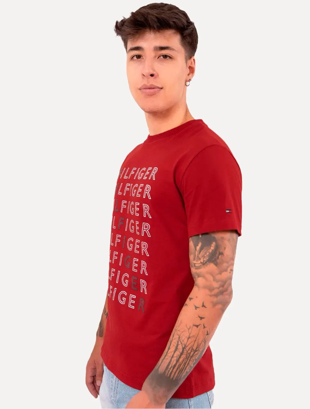 Camiseta Tommy Hilfiger Masculina Logo Repeat Tee Vermelha