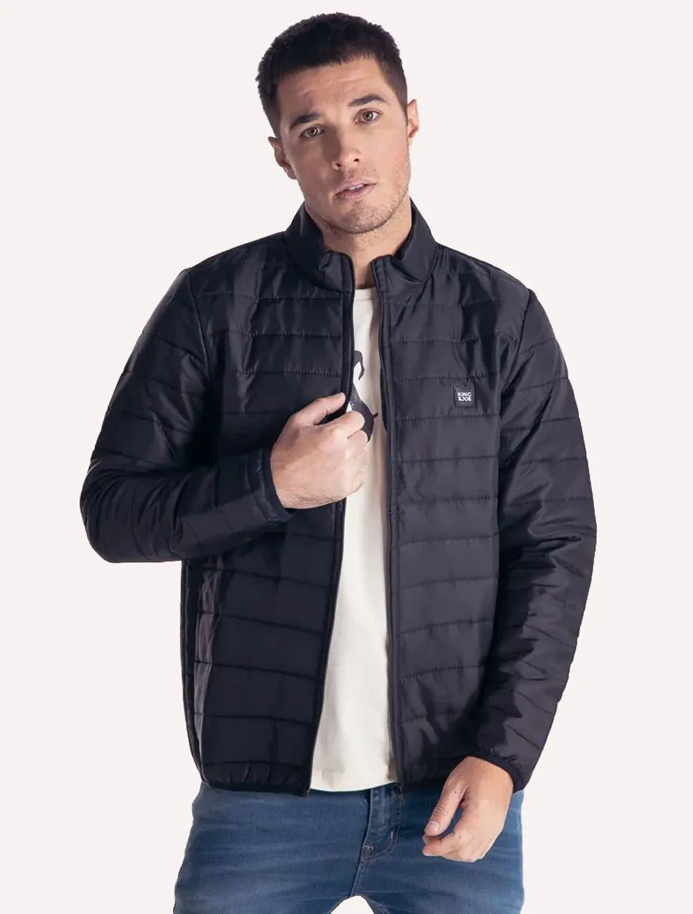 Jaqueta King & Joe Masculina Nylon Puffer Gola Preta