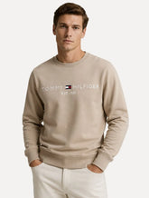 Moletom Tommy Hilfiger Masculino Fleece Logo Crewneck Cáqui