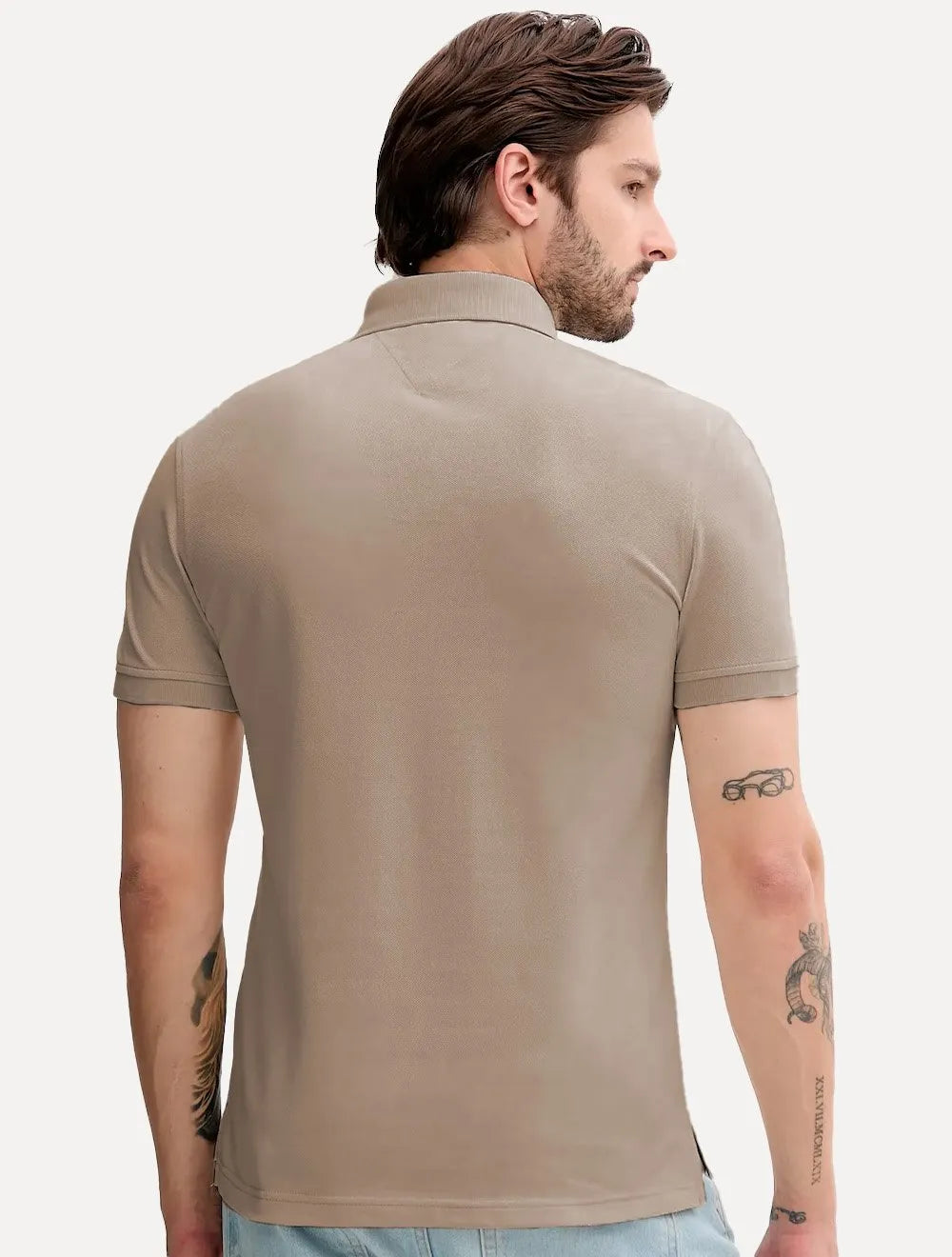 Polo Tommy Hilfiger Masculina Piquet Regular Placket Marrom Claro