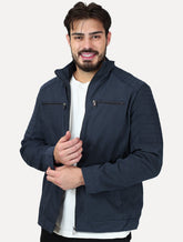 Jaqueta Dixen Masculina Sarja Forrada Zíper Frontal Pesponto nas Mangas Azul Marinho