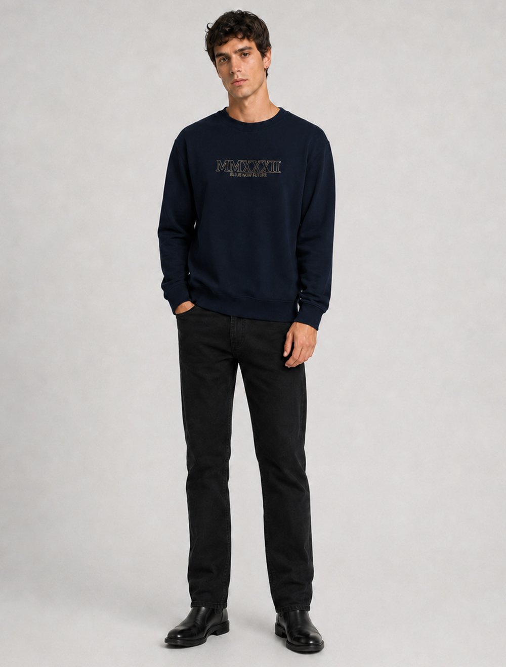 Moletom Ellus Masculino Crewneck Fleece New Future Azul Marinho