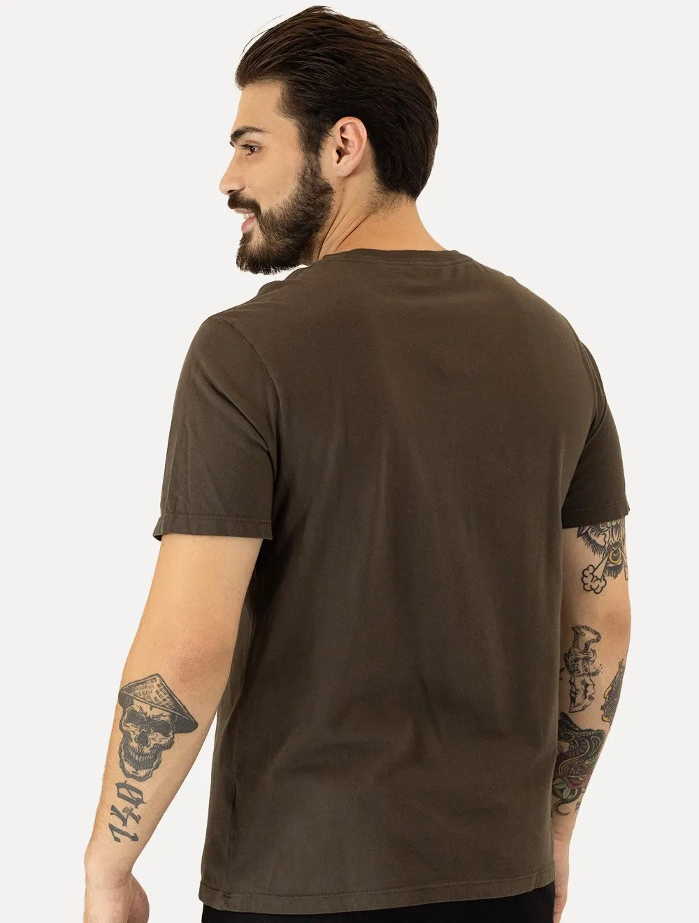 Camiseta Ellus Masculina Cotton Fine Classic Logo Marrom Escuro