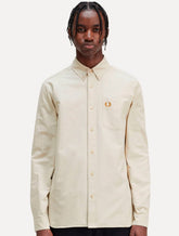 Camisa Fred Perry Masculina Oxford Pocket Black Logo Cáqui Claro