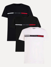 Kit Camisetas Tommy Hilfiger | Chest Insert Logo Azul Marinho/Branca/Preta 3UN