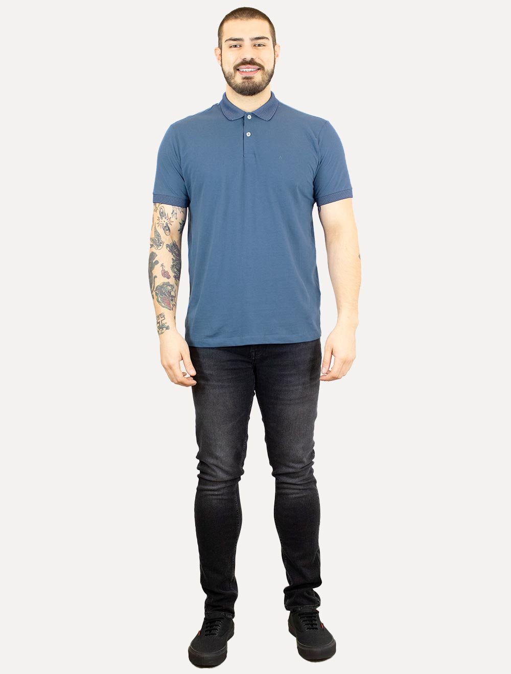 Polo Aramis Masculina Piquet Maquinetada Vegas Azul Índigo