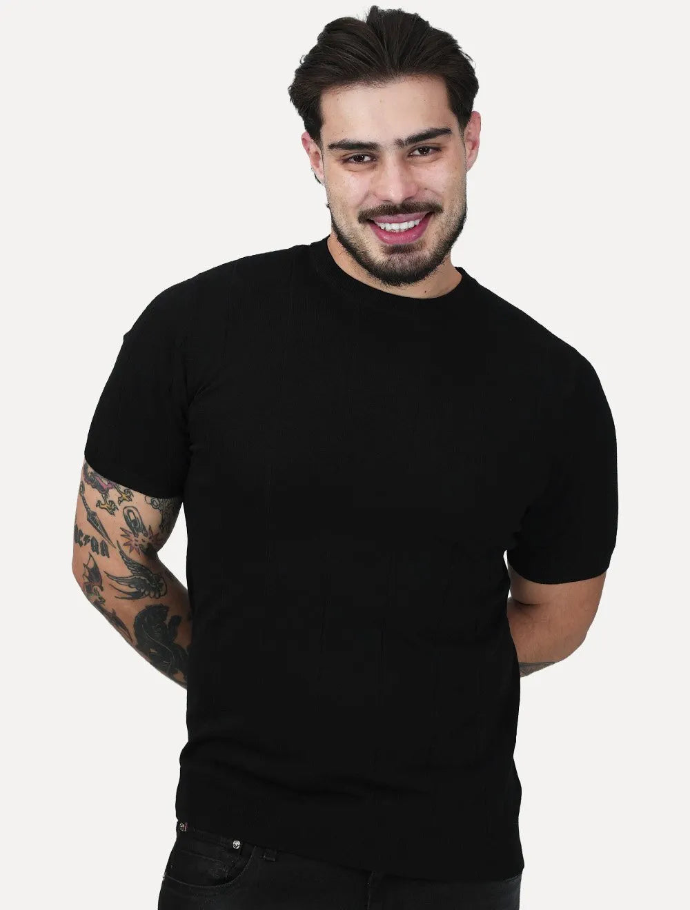 Camiseta Dixen Masculina Tricot Manga Curta Gola Careca Preta