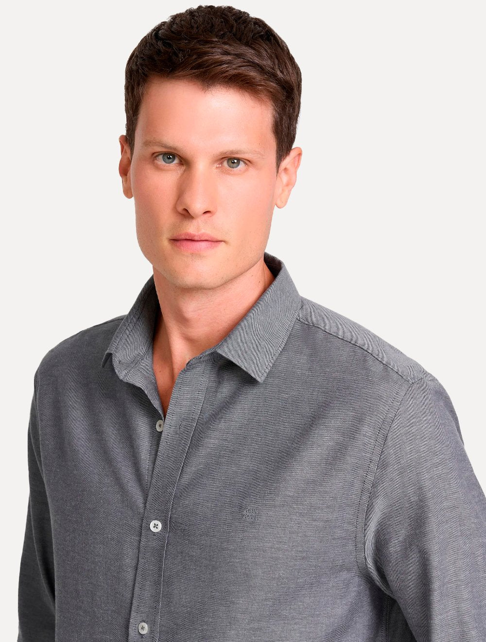 Camisa John John Masculina Regular Oxford Mono Logo Cinza Médio