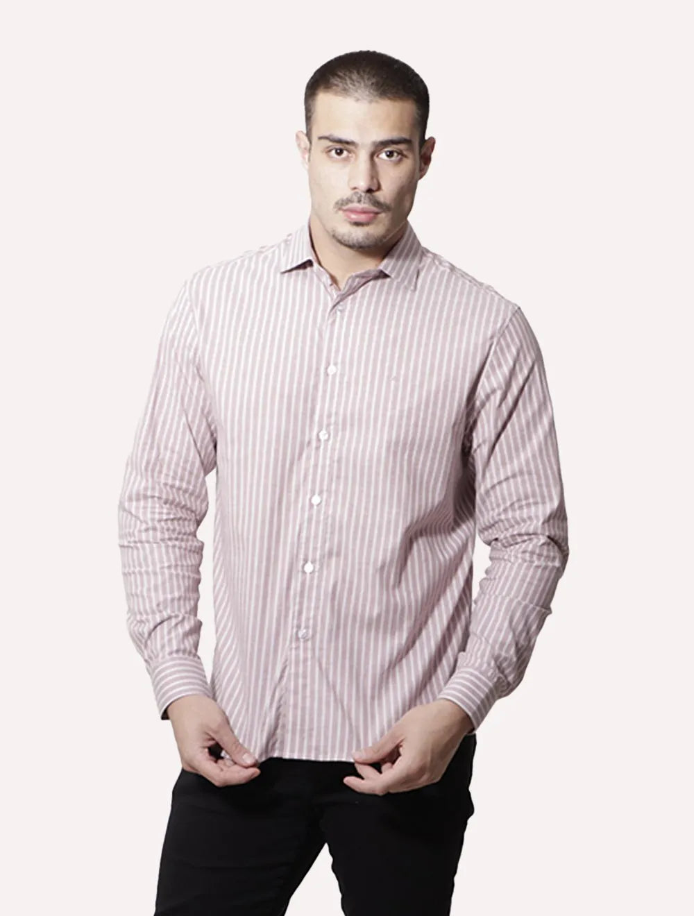 Camisa Ellus Masculina Tricoline Siena Slim Italian Classic Listrada Rosé