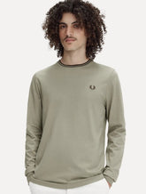 Blusa Fred Perry Masculina Regular Manga Longa Twin Tipped Areia