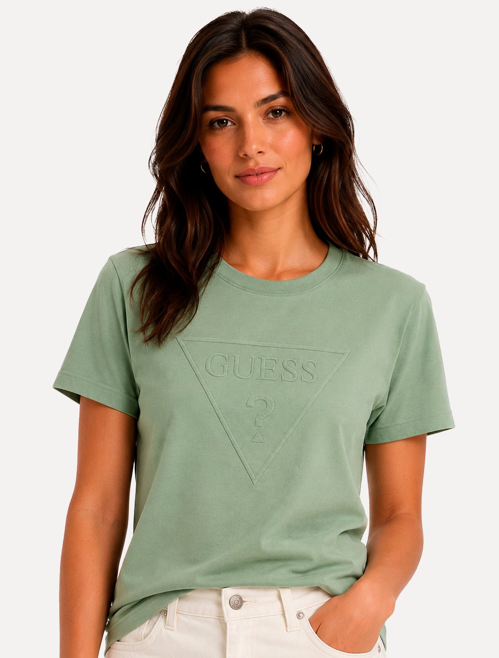 Camiseta Guess Feminina Bust Embroidery Logo Verde Claro