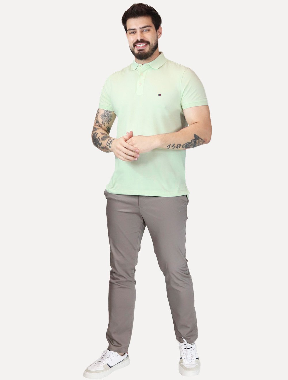 Polo Tommy Hilfiger Masculina Slim Piquet 1985 Opal Verde Claro