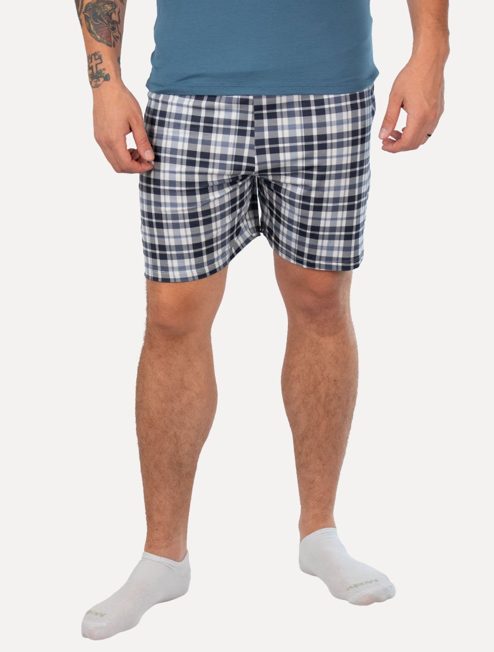 Pijama Calvin Klein Short Curto Viscolight Xadrez Logo Azul Médio
