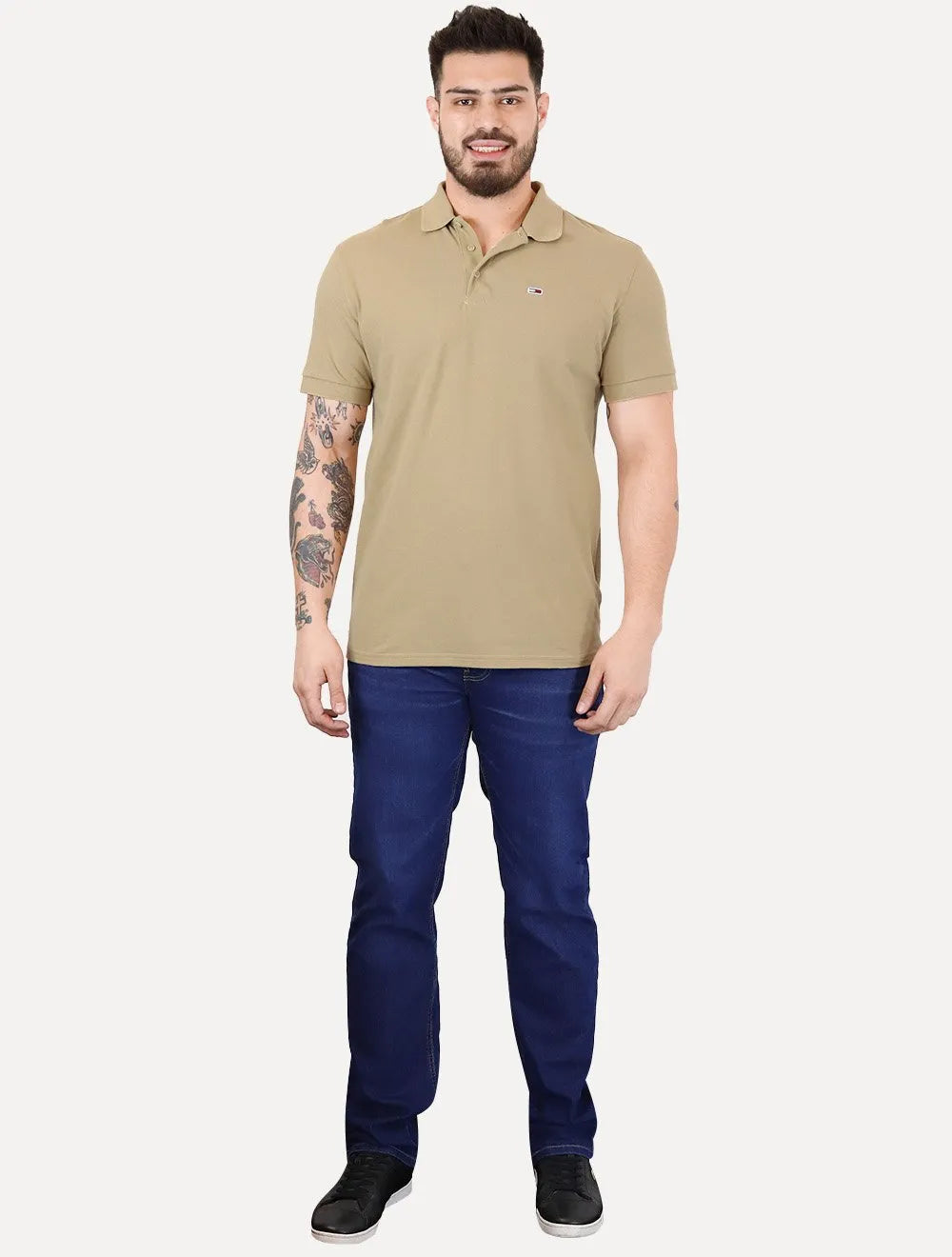 Polo Tommy Hilfiger Masculina Piquet Regular Placket Marrom Claro