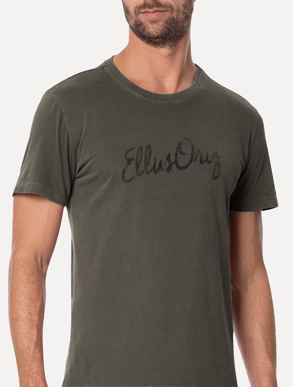 Camiseta Ellus Masculina Cotton Washed Origin. Script Grafite