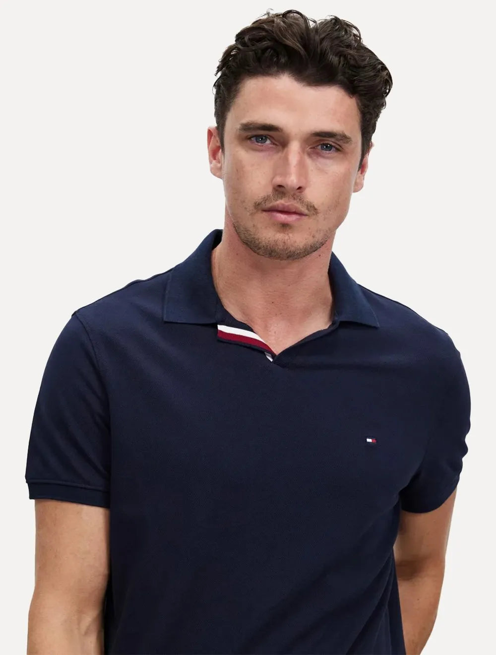 Polo Tommy Hilfiger Masculina Regular Piquet Bold Collar Azul Marinho