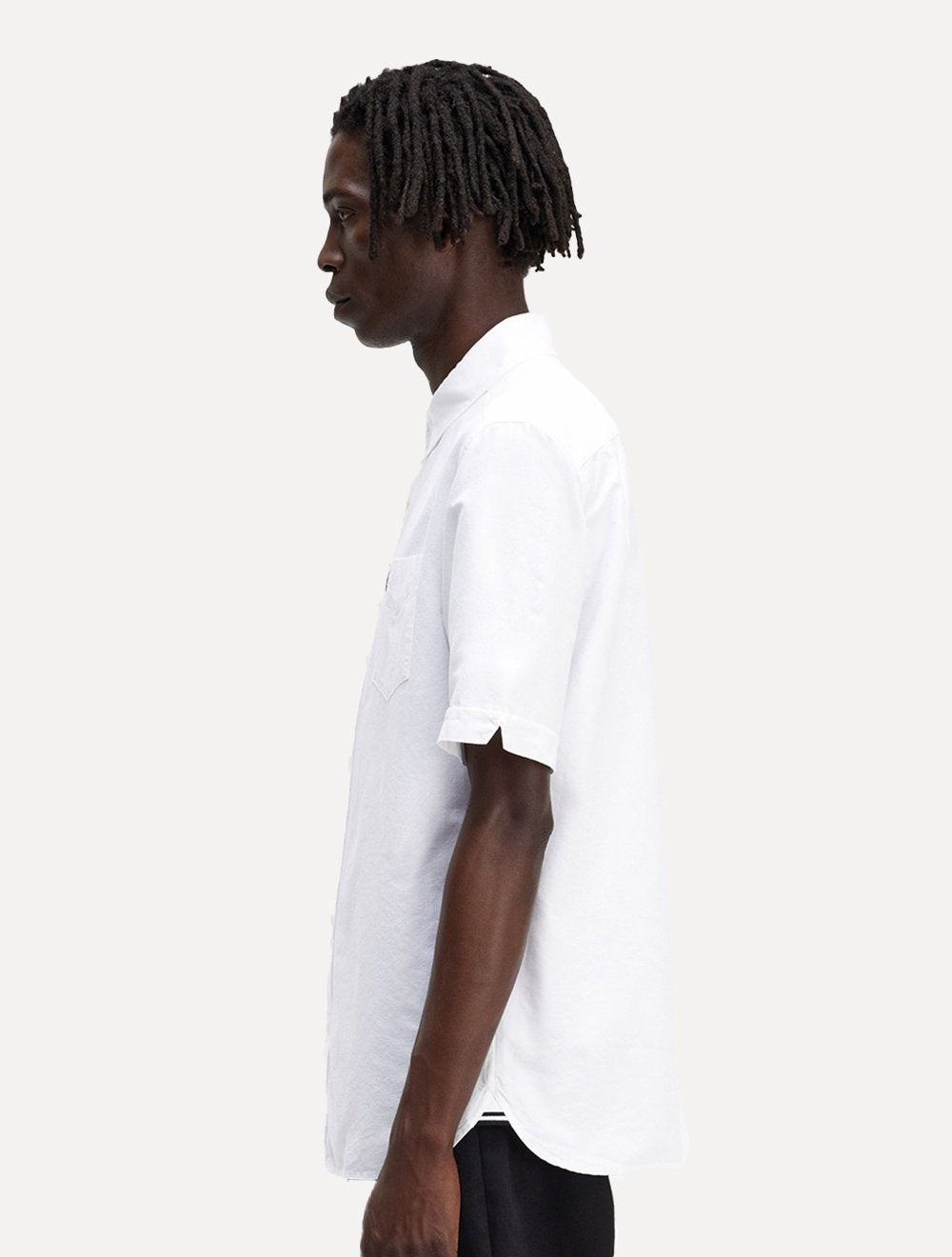 Camisa Fred Perry Masculina Manga Curta Oxford Pocket Black Logo Branca