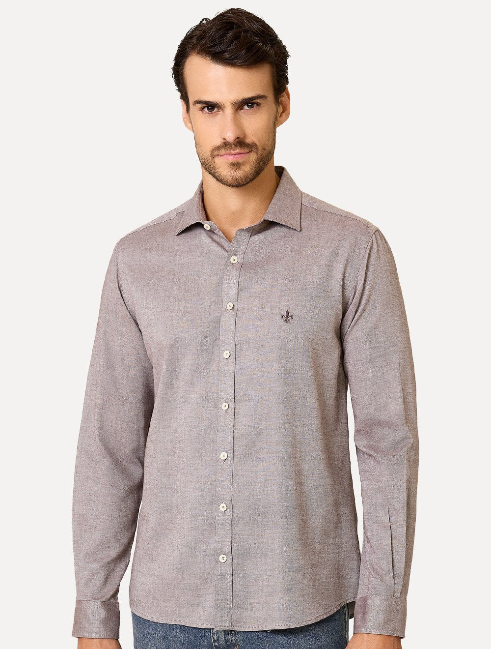 Camisa Dudalina Masculina Slim Fit Superfine Cotton Marrom Médio Mescla